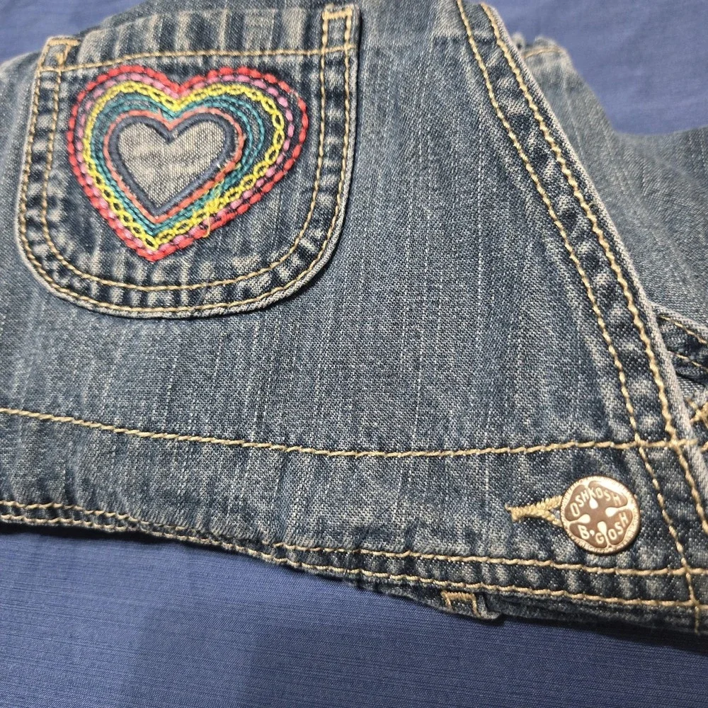 OshKosh B'gosh Overalls Girls 24 Months Blue Denim Heart Embroidered Ruffle Hem